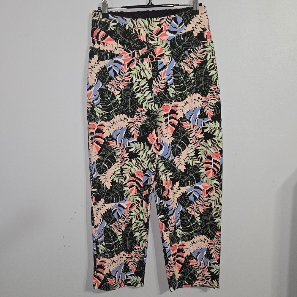 B#60 Slender‎ Shapes Tropical Leaf Print Leggings Pants Size S High Waist